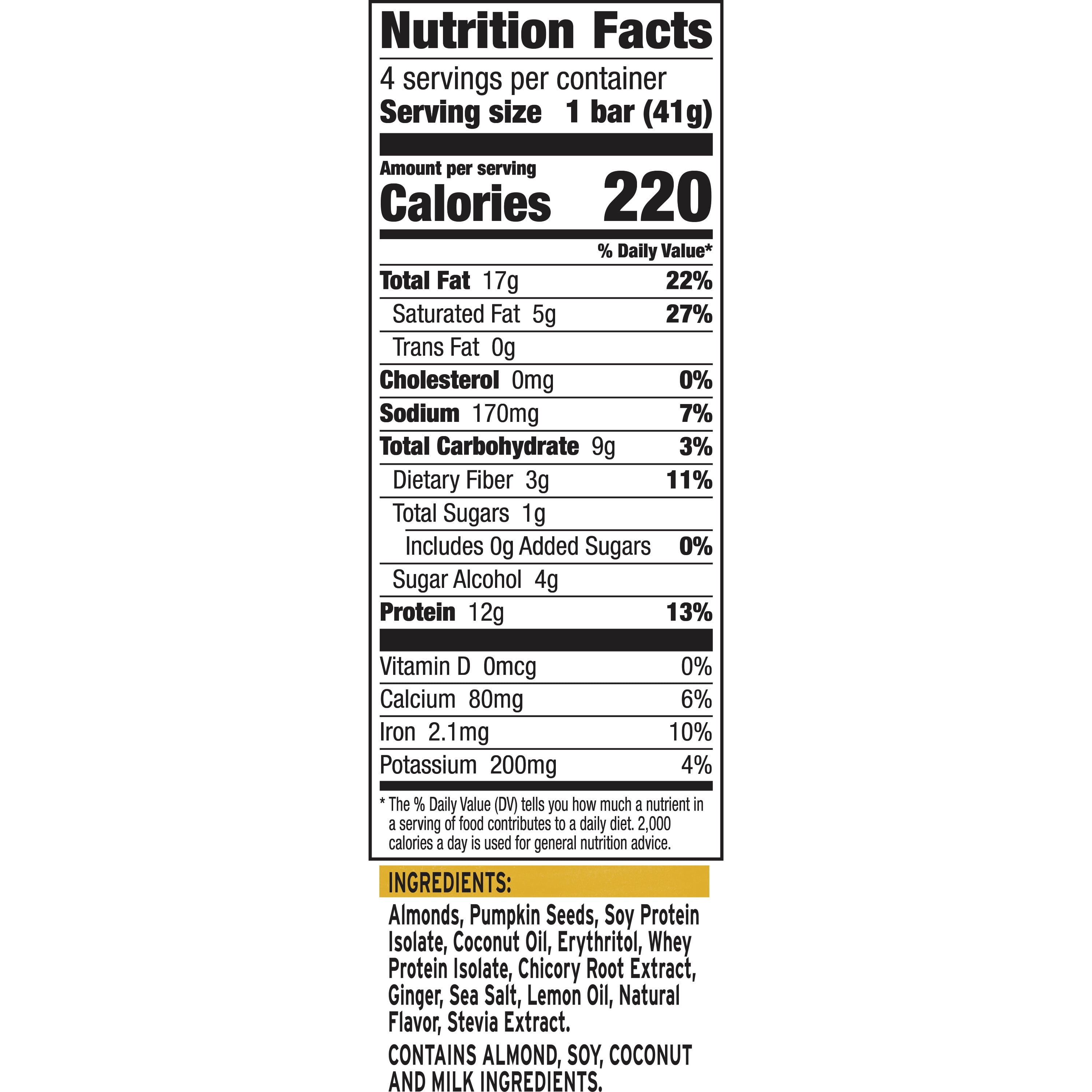 :ratio KETO Friendly Crunchy Bars, Lemon Almond, Gluten Free Snack, 4 ct