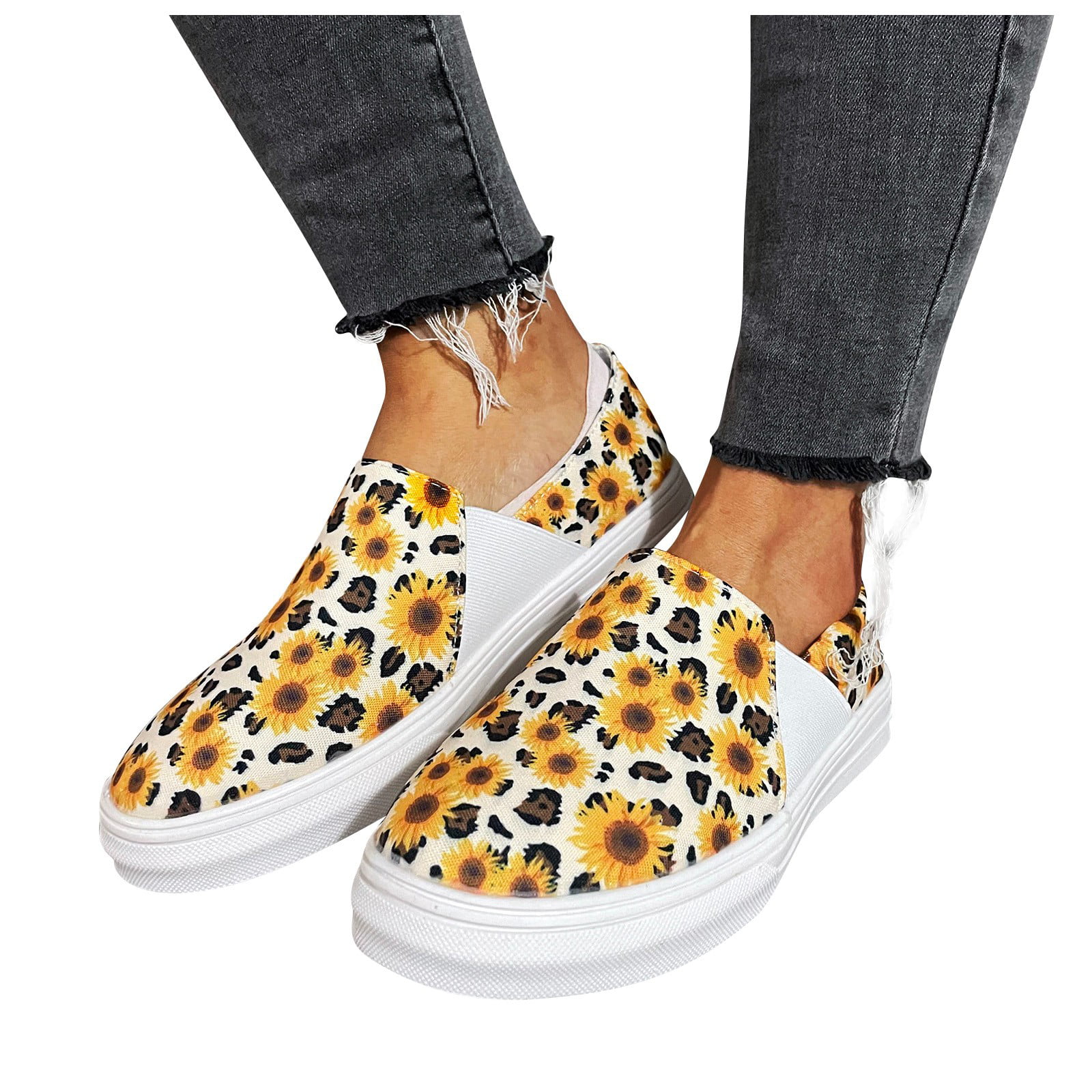 Womens Slip-on Loafer Yellow Wheat and Tropical Sunflowers Casual Sneaker Flat Walking Shoes Canvas