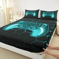 thumbnail image 3 of jejeloiu Gamer Gaming Queen Sheet Sets,Modern Video Game Flat Sheet,Blue Cartoon Gamepad Queen Fitted Sheet For Kid Boy,Lightweight Room Decorative,4-Piece, 3 of 7
