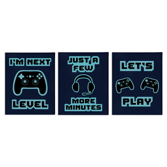 Stupell Industries Retro Blue Gaming Words 3 Piece Canvas Wall Art Set, design by Marcus Prime