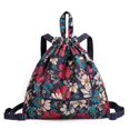 thumbnail image 1 of Mochila con cordón para mujer, mochila de tela de nailon estampada, plegable, con bolsillo con lazo y flores, para mujer, 1 of 6