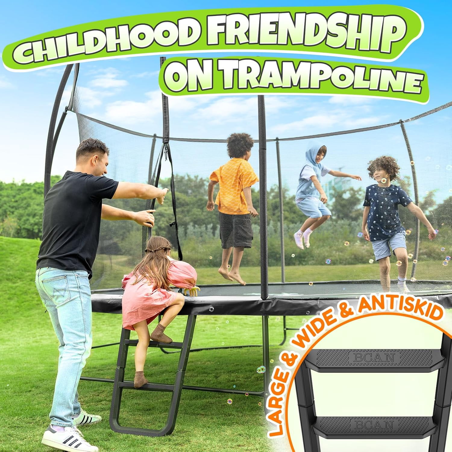 BCAN 14FT Recreational Trampoline with Enclosure for Kids Adults, Outdoor Trampolines with Ladder for Kids
