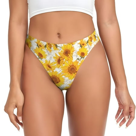 Thongs for Women - White Marble Pattern Sunflower No Show Seamless Womens Thongs Underwear  Stretch G String Thongs for Women  Ladies Breathable Kawaii Thong Bikini Panties Briefs