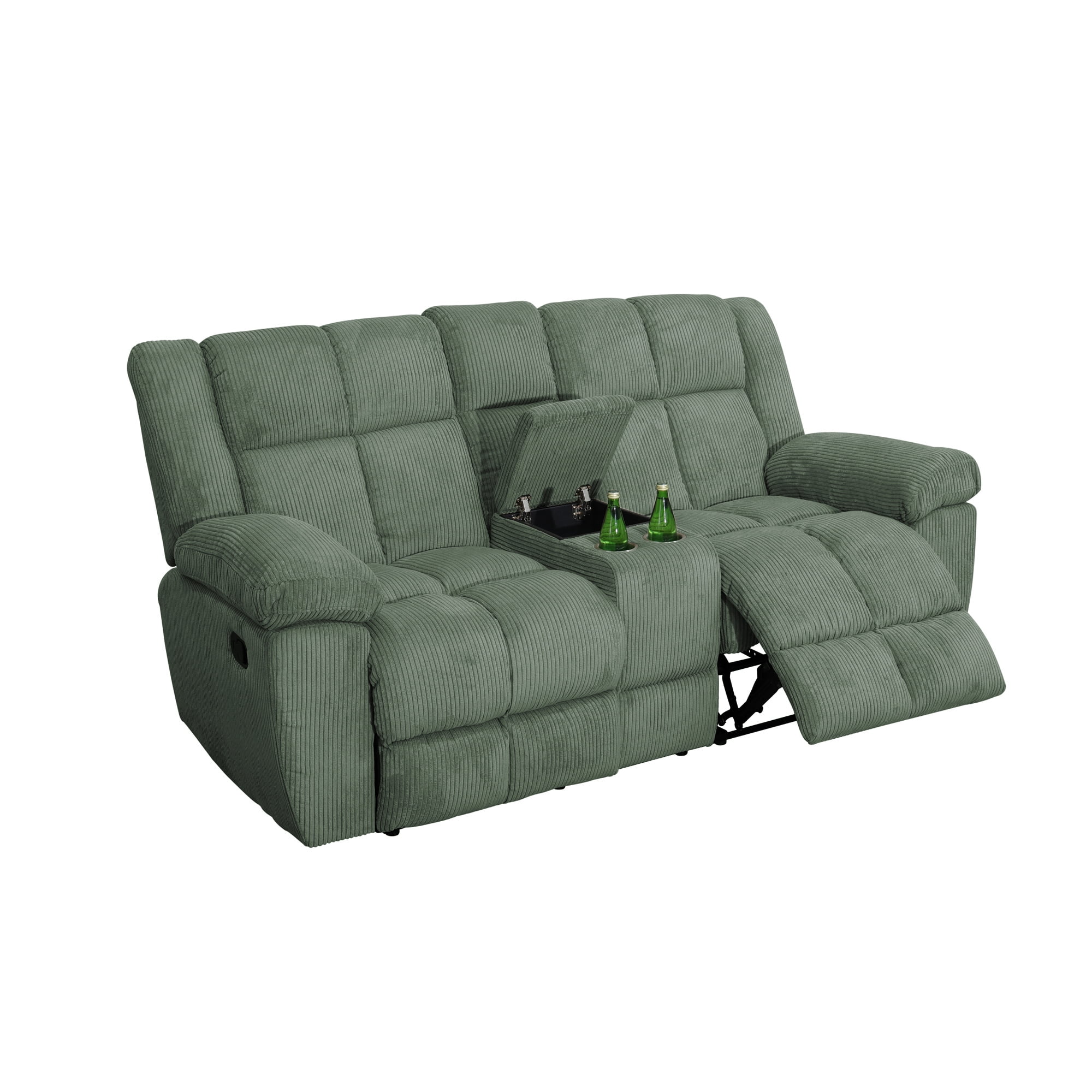 Gewnee Multifunctional Loveseat, Cup Holders, Corduroy Upholstery, Solid Wood Frame, Ideal for Living Room, Green