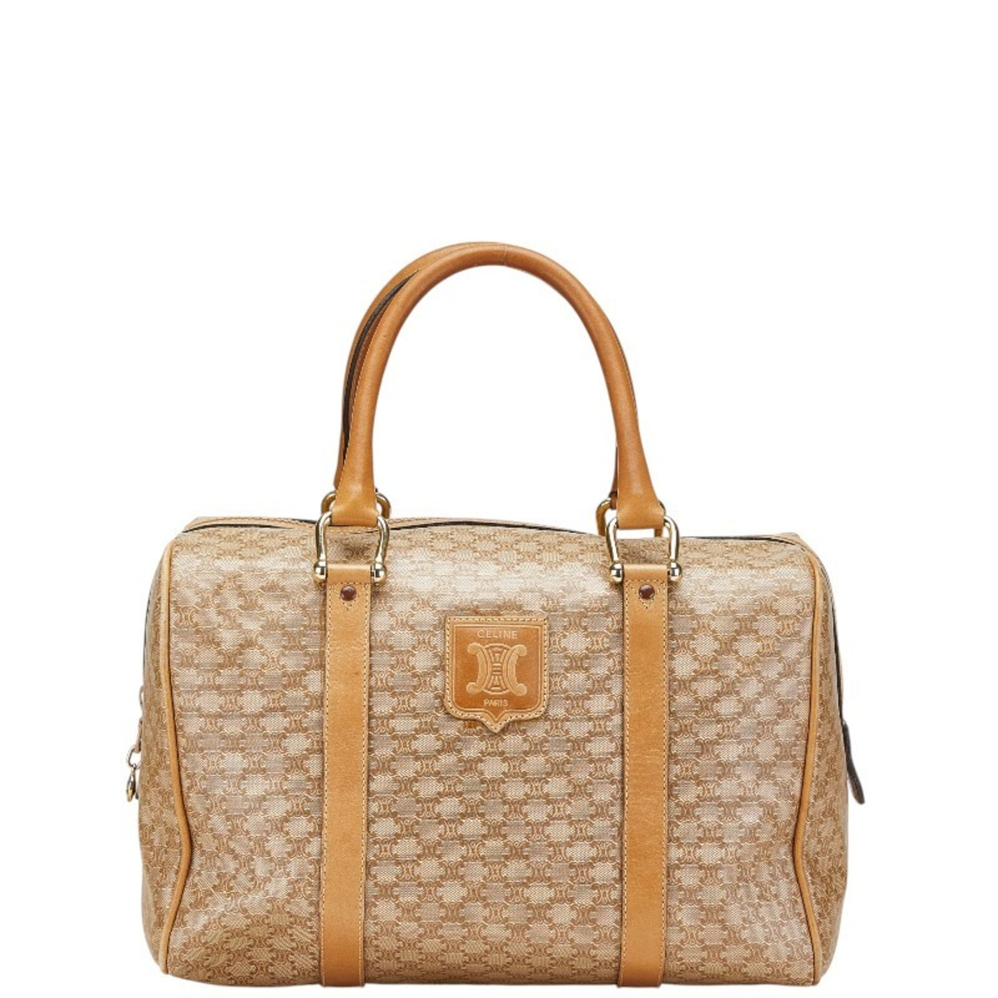 Pre-Owned Celine Macadam handbag, mini Boston bag, beige leather