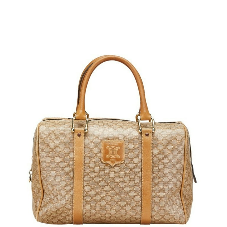 Pre-Owned Celine Macadam handbag, mini Boston bag, beige leather