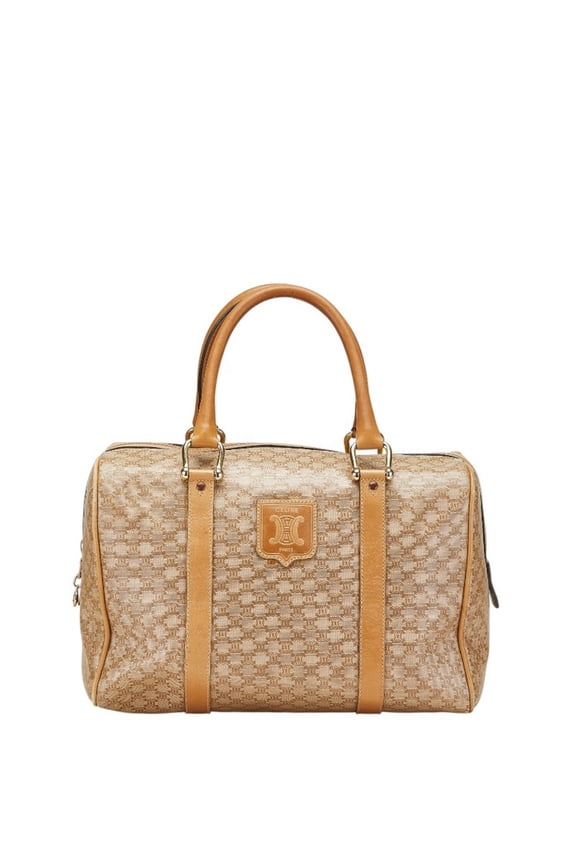 Pre-Owned Celine Macadam handbag, mini Boston bag, beige leather, women's, CELINE (Good)
