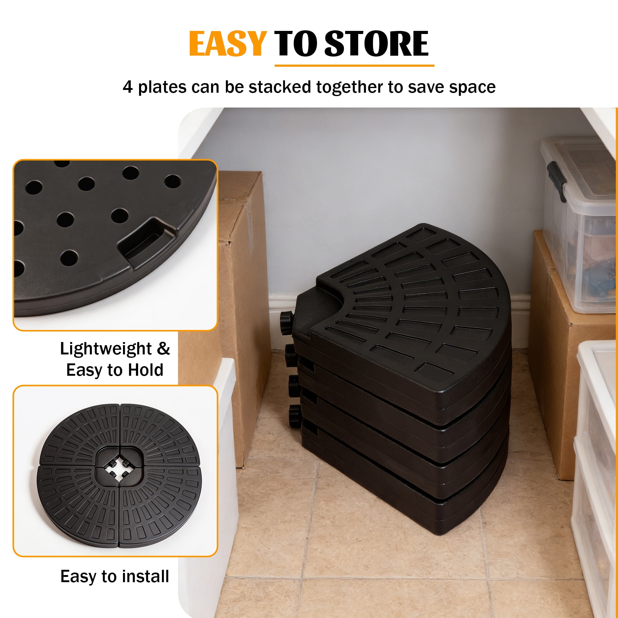 RocVanc 220 lbs Heavy Duty Patio Umbrella Base, 4-Plate Refillable Offset Umbrella Stand for Water or Sand, Weather-Resistant HDPE Cantilever Umbrella Weights, Black Fan-Shaped