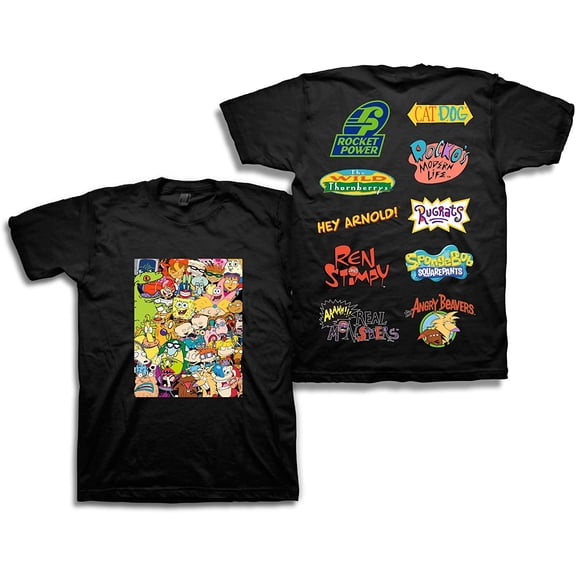 Nickelodeon Mens 90's Classic Shirt - Rugrats & Hey Arnold Vintage T-Shirt Black, XX-Large