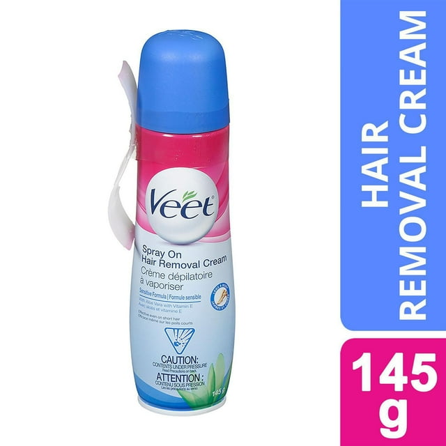 Veet® Spray On Hair Removal Cream for Sensitive Skin - Legs & Body Hair Remover with Aloe Vera & Vitamin E, 150 mL