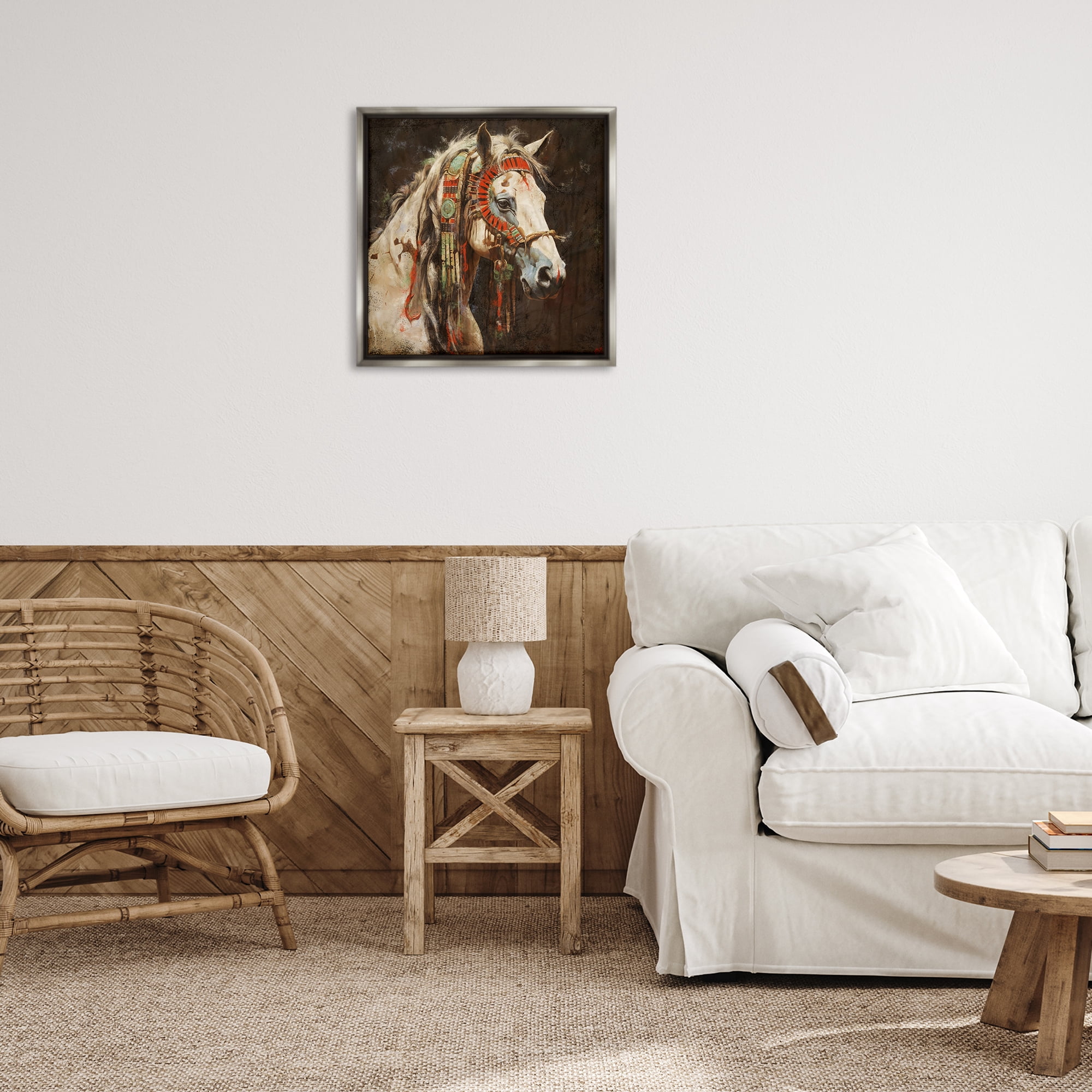 Stupell Industries Strong Traditional Horse Animals Painting Gray Floater Framed Canvas Art Print Wall Art, 25 x 25