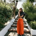 thumbnail image 5 of Sewkxo Womens Elastic High Waist Wide Leg Barrel Pants Flowy Baggy Balloon Trousers Summer Beach Pants,Saffron S, 5 of 5