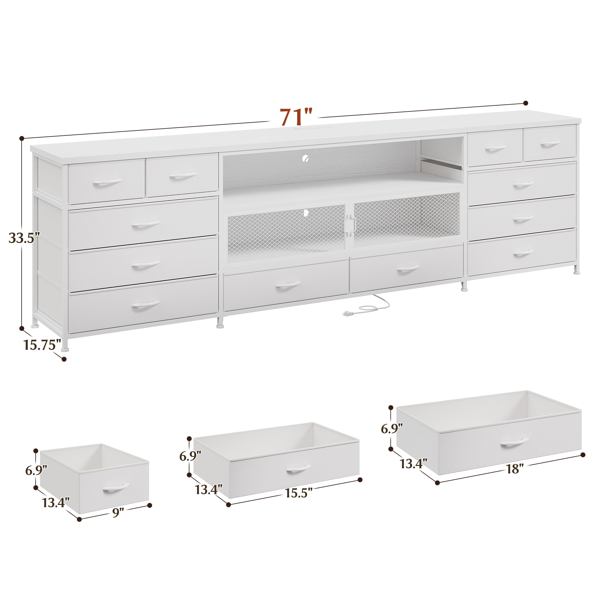 EnHomee TV Stand for Bedroom White Dresser with Drawers TV Console Table with Storage & LED & Charge Station