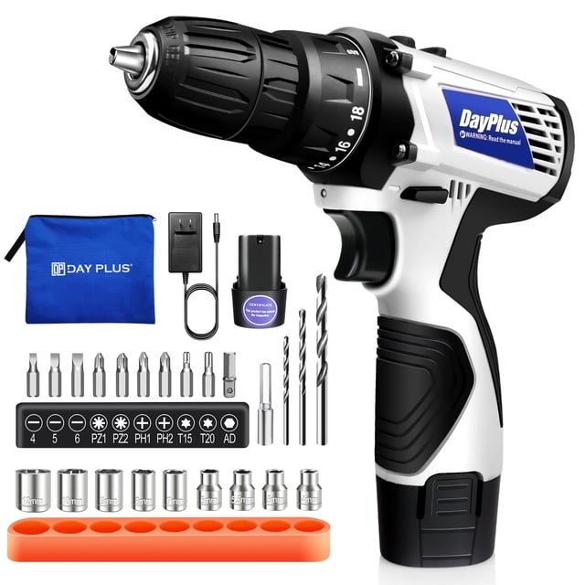 Ensemble d'Outils de Tournevis Électrique Combiné pour Perceuse Électrique Sans Fil 16,8 V, 2 Vitesses Variables 18+1 Réglage de Couple, 23 Pcs Embouts de Perceuse/perceuse