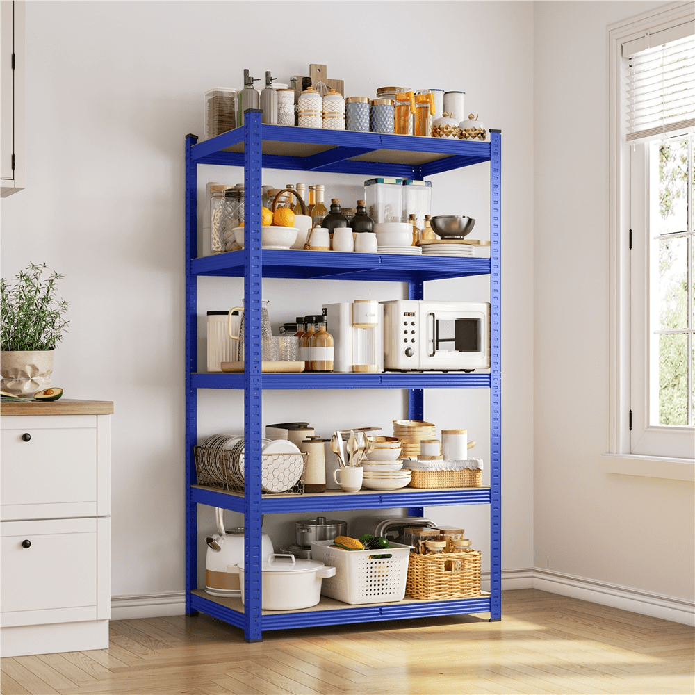 Alden Design 5-Shelf Boltless & Adjustable Steel Storage Shelf Unit, Blue, 3 Pieces