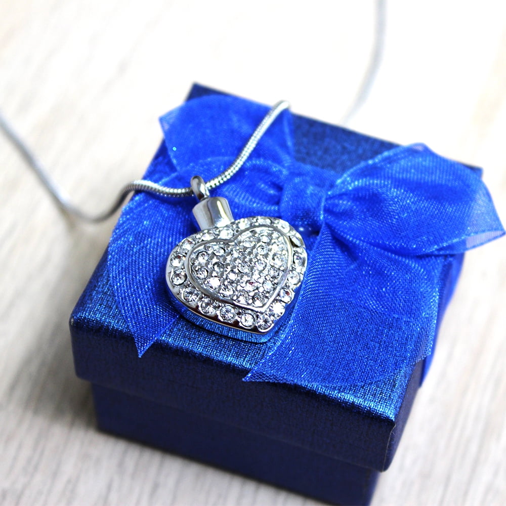 Crystal Heart Pendant Cremation Urn Necklace For Human Ashes Memorial Necklace Jewelry with Free Funnel Kit and Velvet Jewelry Box
