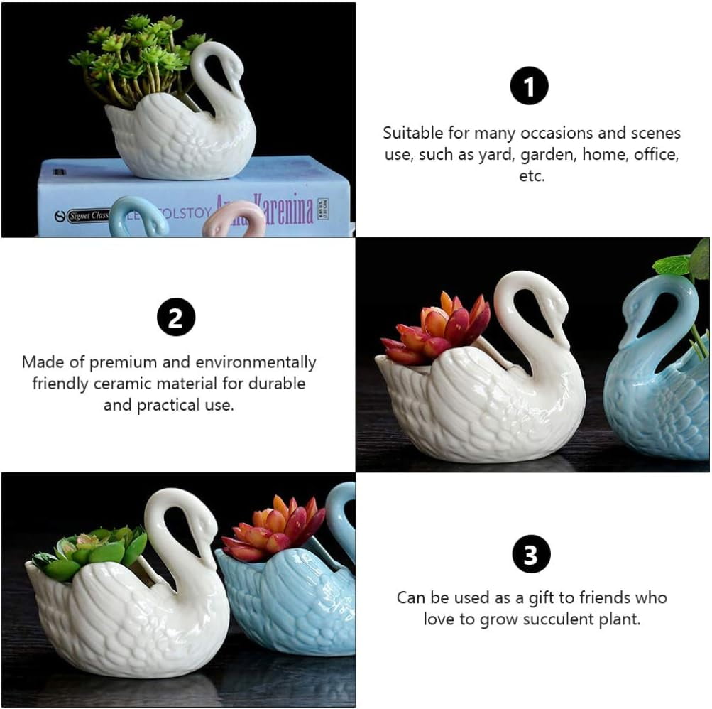 CATPAN Outdoor Decor Plant Pot Swan Plant Window Boxes Cute Flower Pot Animal Ceramic Succulent Planter Pots Flower Plant Containers Decor for Home Office Animal Pots Home Decor