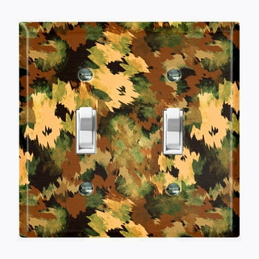 Metal Light Switch Plate Outlet Cover (Green Artistic Camo - Double Toggle)