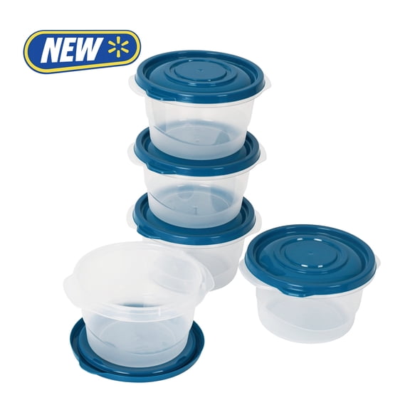 Mainstays Semi Durable Round 3.2cup Plastic Food Storage Container 5 Pack, Best Used for Small Leftover Storage and Lunch Transportaion