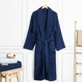 thumbnail image 3 of 100% Cotton Turkish Bathrobes, Soft Absorbent Lightweight Men Robes, Medium, Navy Blue, 3 of 9