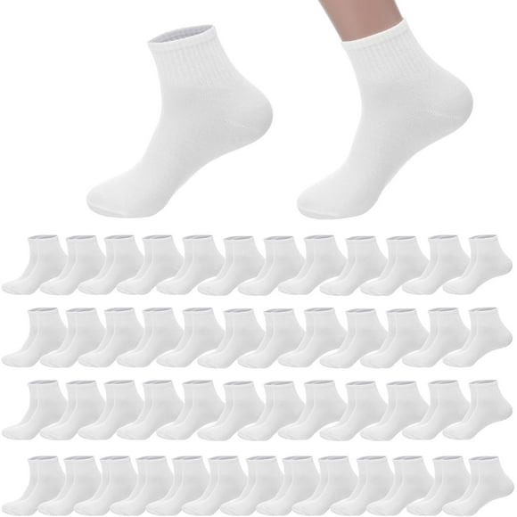 50 Paires de Chaussettes Fines Mi-Mollet pour Hommes et Femmes, Paquet en Vrac Chaussettes de Sport Athlétiques Respirantes Chaussette Décontractée en Vrac Chaussette Évacuant l'Humidité en Gros Valeur Classique Paquet, Blanc