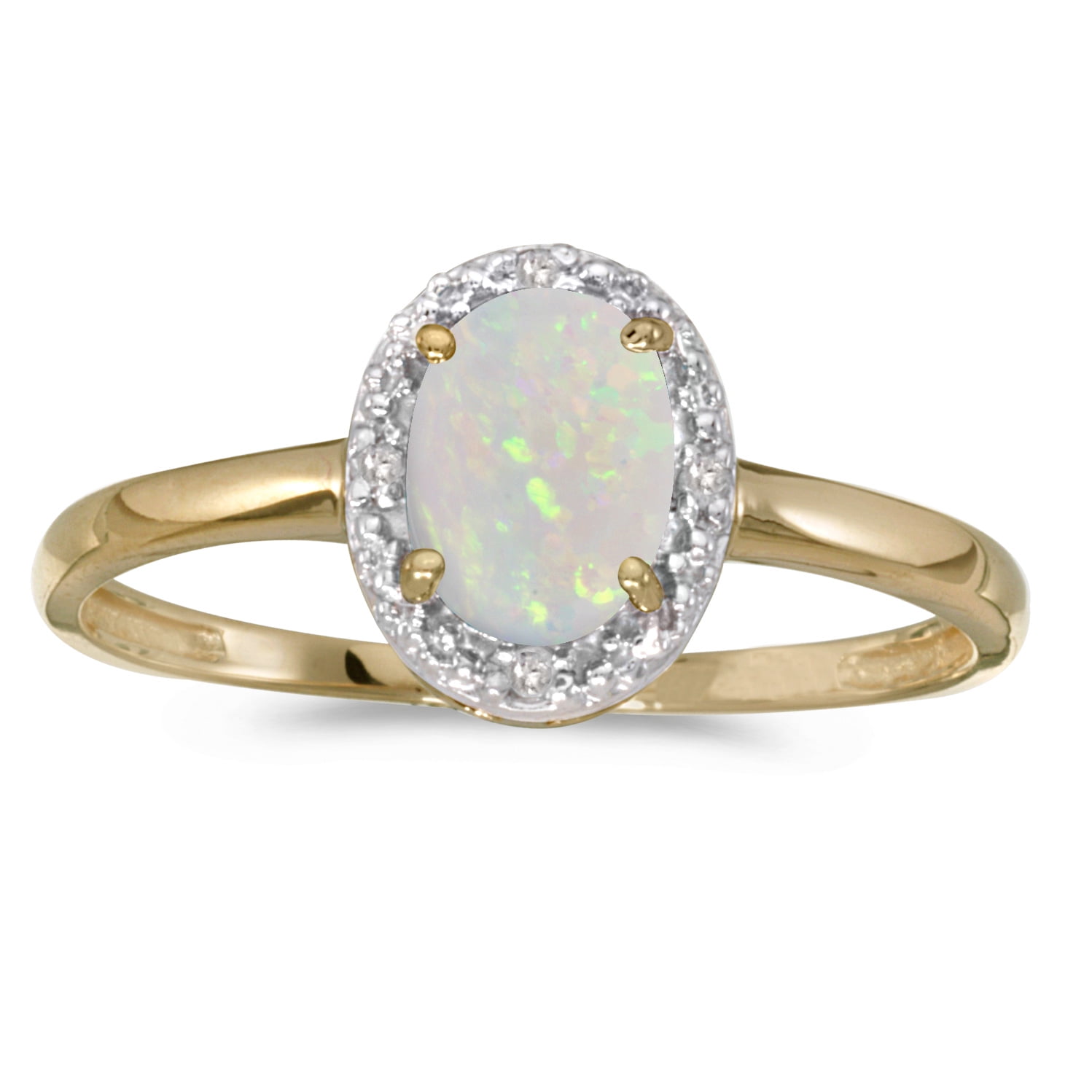 10k Yellow Gold Oval Opal And Diamond Ring - Walmart.com