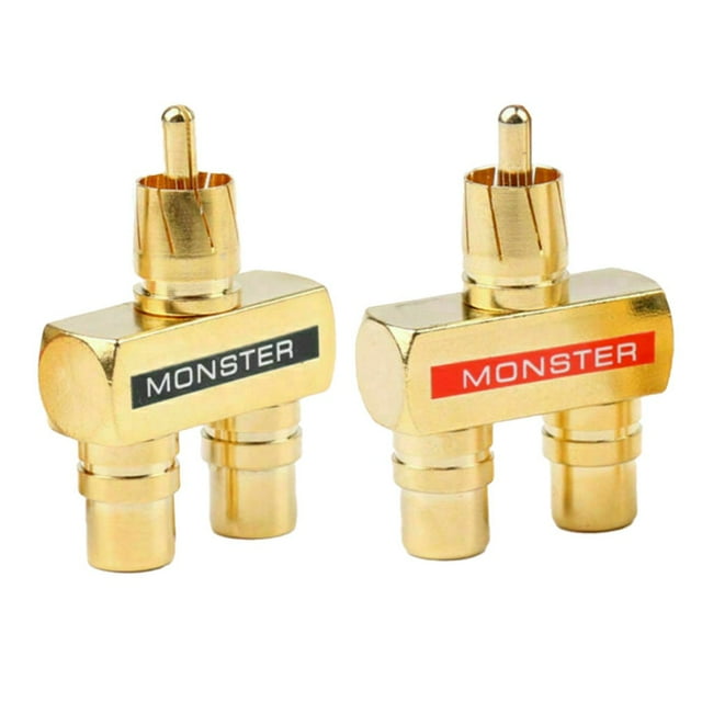 2Pcs Rca Audio Y Splitter Plug Adapter 1 Male To 2 Female Gold Plated