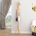 thumbnail image 4 of Modern Gold Metal Coat Rack with 9 Hooks - Sturdy Steel Tube Standing Clothes Hanger for Bedroom, Multifunctional Space-Saving Design with Triangular Base, Easy Assembly for Hanging Clothes, Hats,, 4 of 6