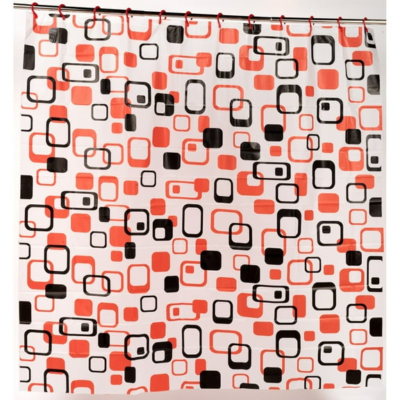 Carnation Home Fashions Elite Contemporary PEVA Shower Curtain with Build in Hooks