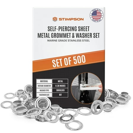 

Grommet and Washer Set - 304 Stainless Steel Grommets Kit for Tarps Fabric Leather Banners & More - Marine Grade Heavy Duty Machine Parts #2 Size (500 Sets of Each)