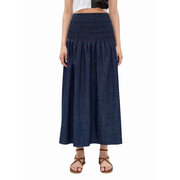 Women's Long Ankle Length Smocked Waist Summer Weight Skirt S