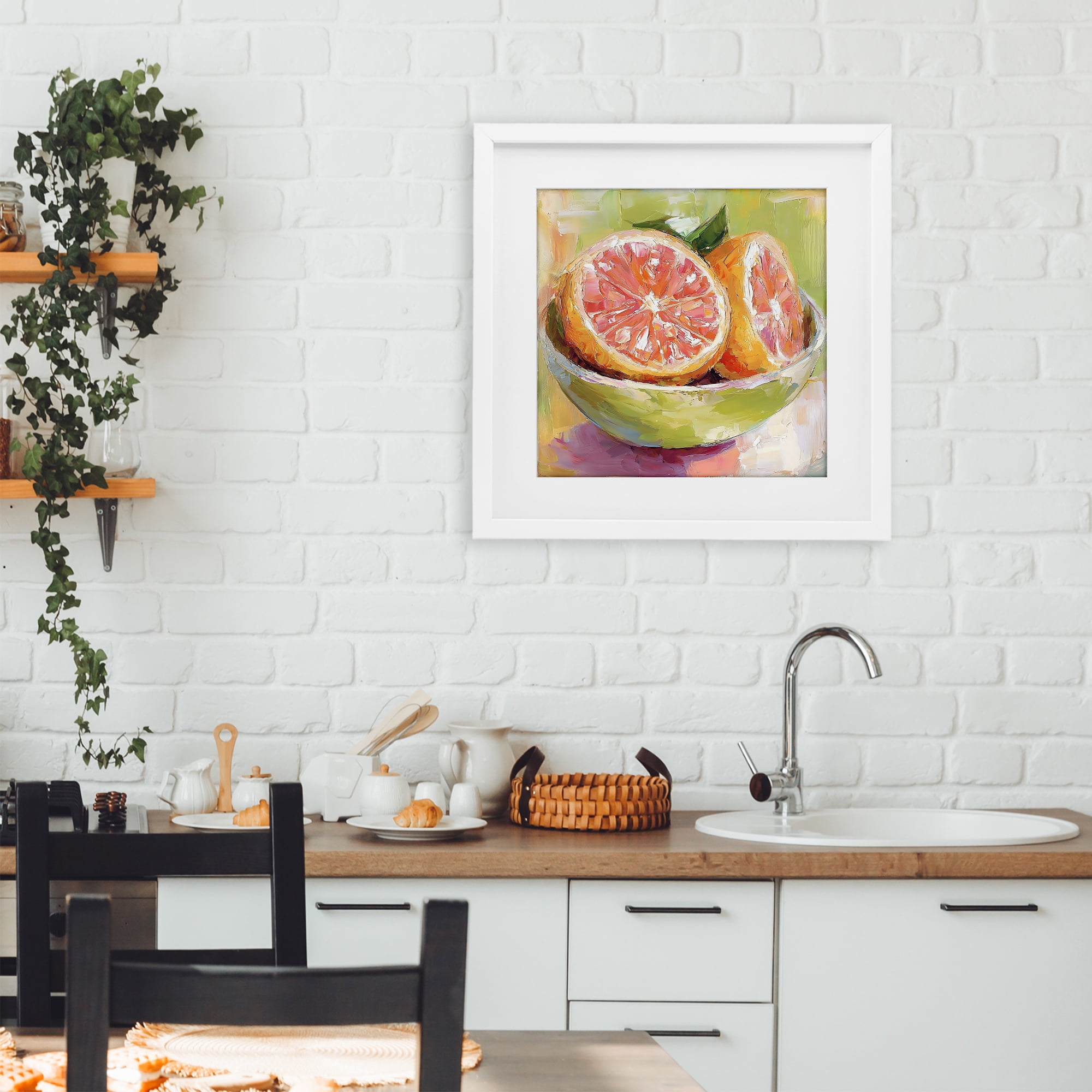 Stupell Industries Sliced Grapefruit in Bowl White Framed Print Under Glass, design by Riley B