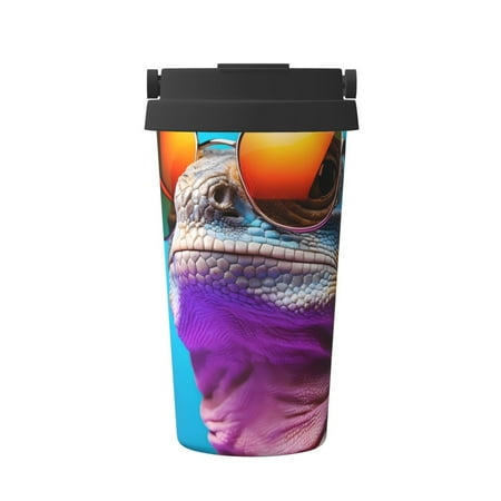 

KLL Lizard With Sunglasses Colorful Pattern Stainless Steel Vacuum Insulated Tumbler - Carry Insulated Coffee Mug - Reusable Insulated Cold Brew Iced Coffee Cup Thermos