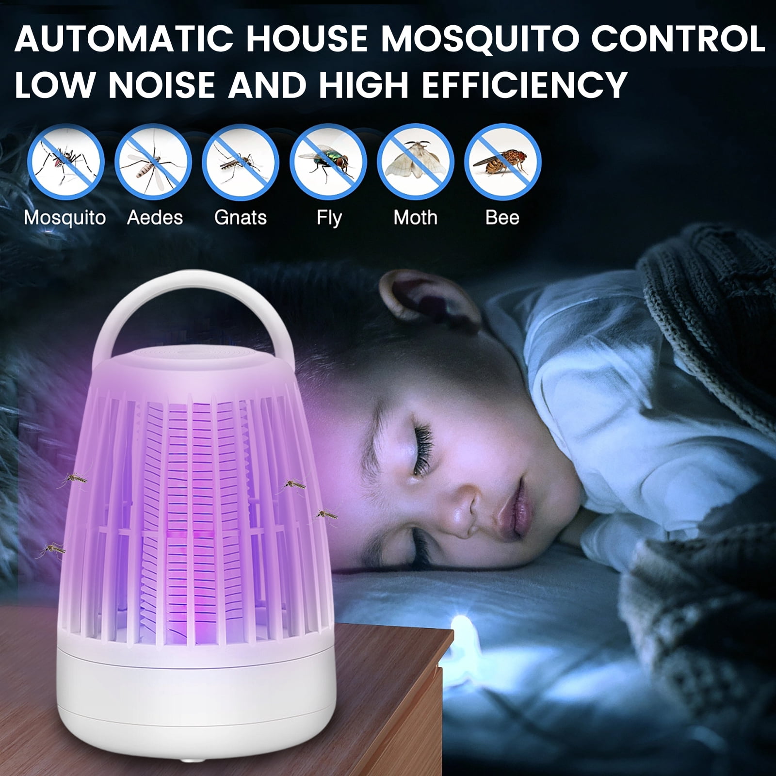 Electric Mosquito, Mosquito Zapper, Indoor for Home, Rechargeable Camping Lantern, 5X8 In, White, 1 Pc