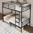thumbnail image 4 of Capri Metal Twin over Twin Size Bunk Bed Frame with 10.63'' Under-Bed Storage & Stairs & Full-Length Guardrail, Noise Free, Heavy-duty, Black, 4 of 11