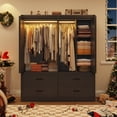 thumbnail image 3 of ChVans 73''H Armoire Wardrobe Closet with Sensor Light and 4 Drawers, Farmhouse Bedroom Armoire Cabinet with Hanging Rod, Wooden Wardrobe Cabinet with folding sliding barn door for Bedroom, 3 of 4