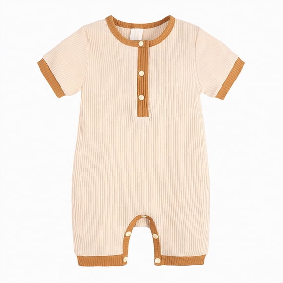 Gubotare Baby Boy Clothes Baby Boys Girls Bamboo Pajamas Short Sleeve Romper Jumpsuit Sleep and Play 0 3 6 9 12 18 24 Months (Beige,0-3 Months)