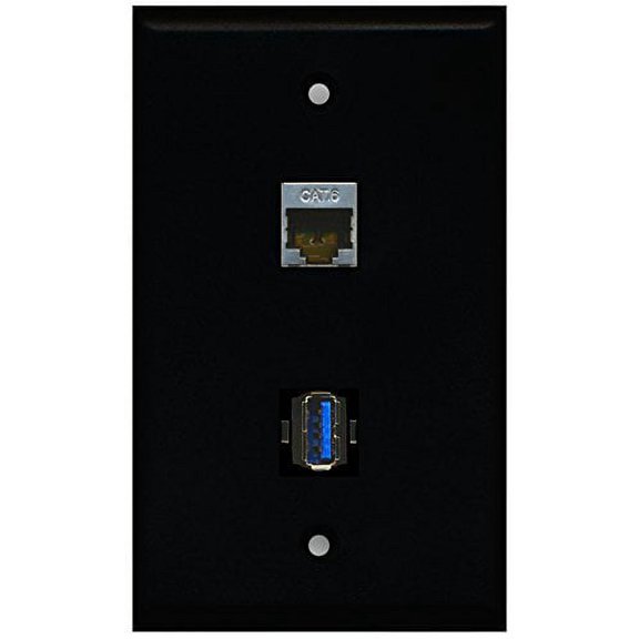 RiteAV - Black 1 Port Shielded Cat6 Ethernet 1 Port USB 3.0 Wall Plate