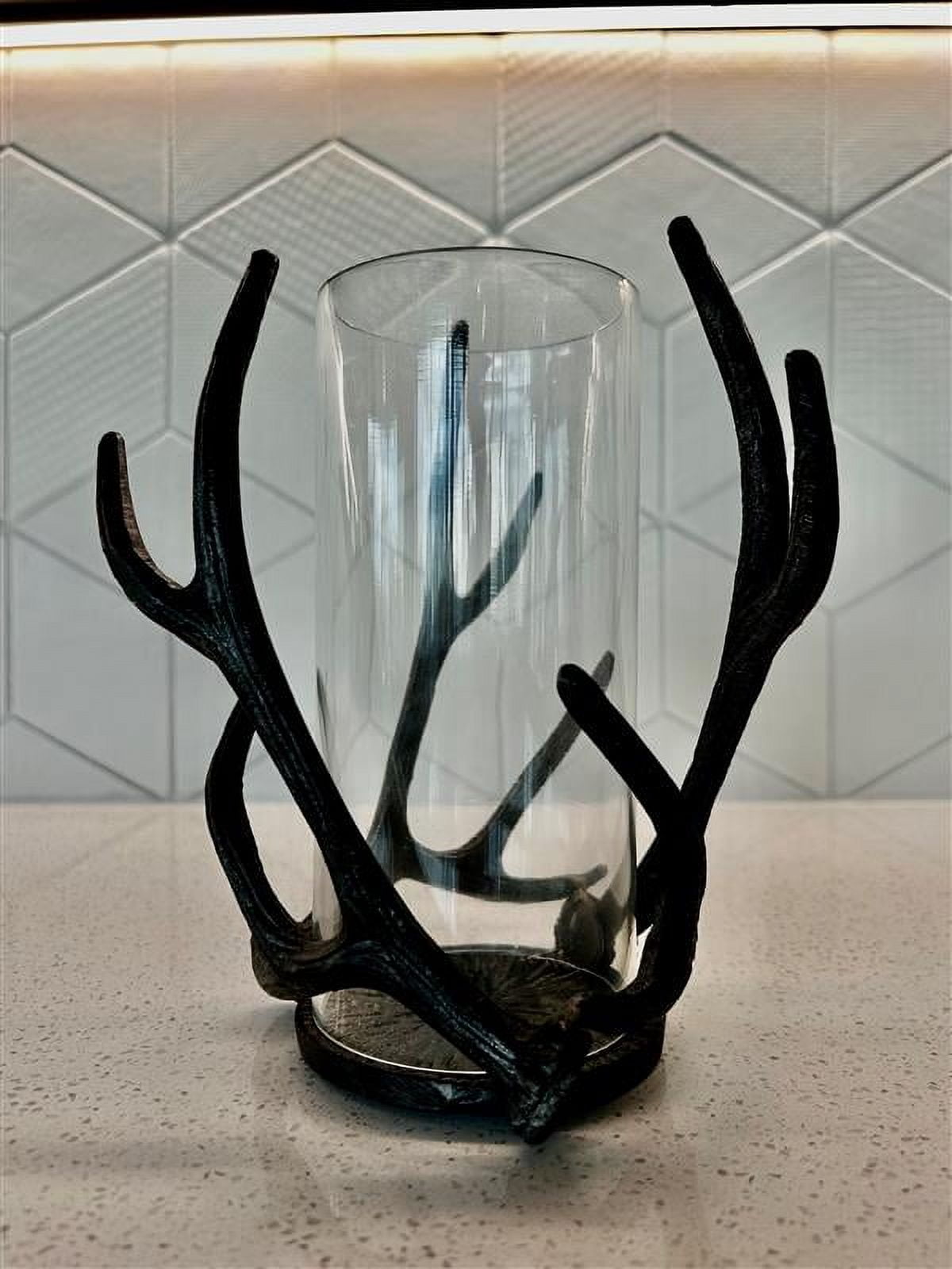 Mainstays Decorative Metal Rustic Antler Hurricane Pillar Candleholder, Black