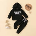 thumbnail image 2 of Odeerbi Toddler Sweatshirt Autumn Winter Girls' Crew Neck Long Sleeve 2024 CasualLetter Print Hooded Sweater Trousers Set Black, 2 of 9