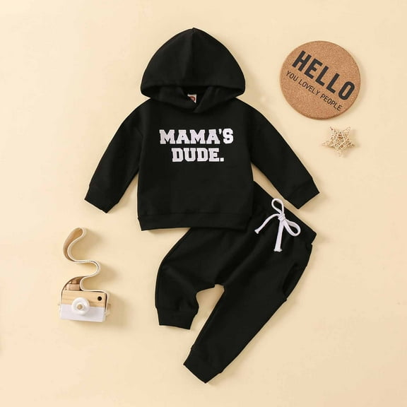 Hicidod Toddler Boys Girls Sweatsuit Outfits Letter Printed Casual Baby Tracksuit Two Piece Sets Long Sleeve Hoodies Sweatpants Suit