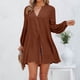 thumbnail image 3 of Blusas Casuales Blusas de otoño para mujer Blusas largas básicas de estilo bohemio Traje de algodón de un solo pecho Kuymtek Cafés para Mujer, 3 of 6