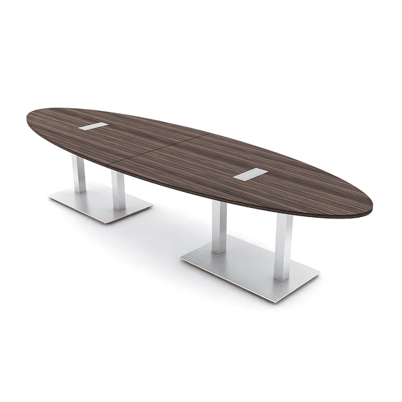 12' Modular Oval Conference Table With Metal Bases And Electric Units
