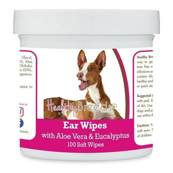 Healthy Breeds 192959823868 Ibizan Hound Ear Cleaning Wipes with Aloe & Eucalyptus for Dogs - 100 Count