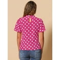 thumbnail image 4 of DARING DIVA Polka Dots Stand Collar Short Sleeve Top XS Hot Pink, 4 of 6