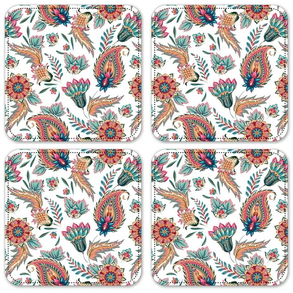Vinyl Drink Coasters - Set of 4 - Paisley Flowers