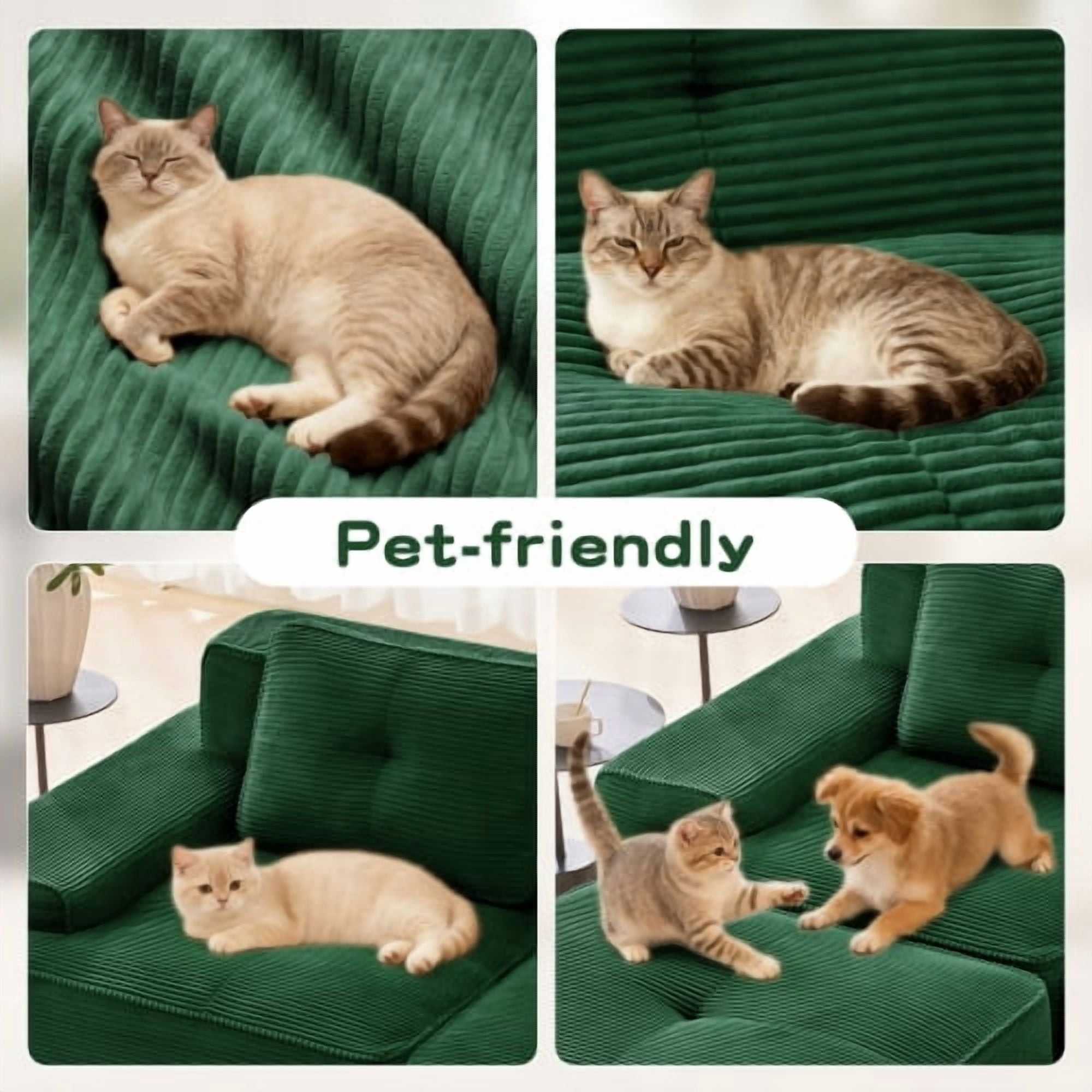 82-Inch Modern L-Shaped Modular Sectional Sofa for Living Room, Green Corduroy 2-Seater Couch with Deep Seat, Tufted Design
