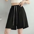 thumbnail image 2 of Knee Length Shorts for Women Summer Casual Chiffon Lightweight Elastic High Waist Wide Leg A Line Flowy Shorts, 2 of 4