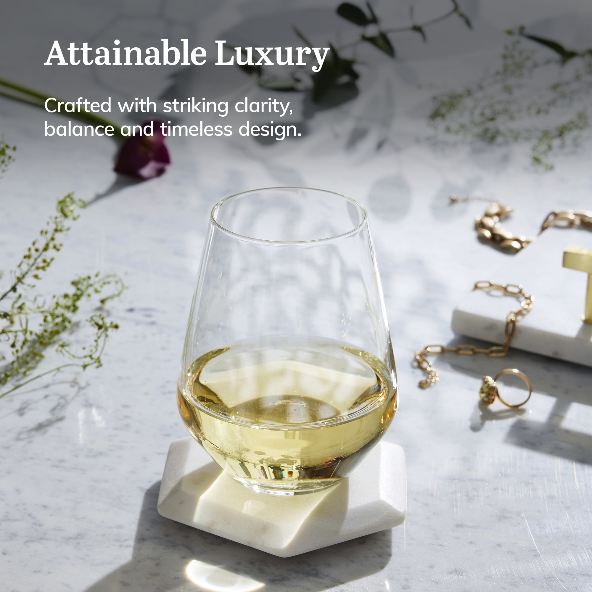 Libbey Signature Greenwich Stemless Wine Glasses Set of 6, Modern Wine Glasses for Red and White Wine, Ideal Stemless Wine Glass Set for All Occasions