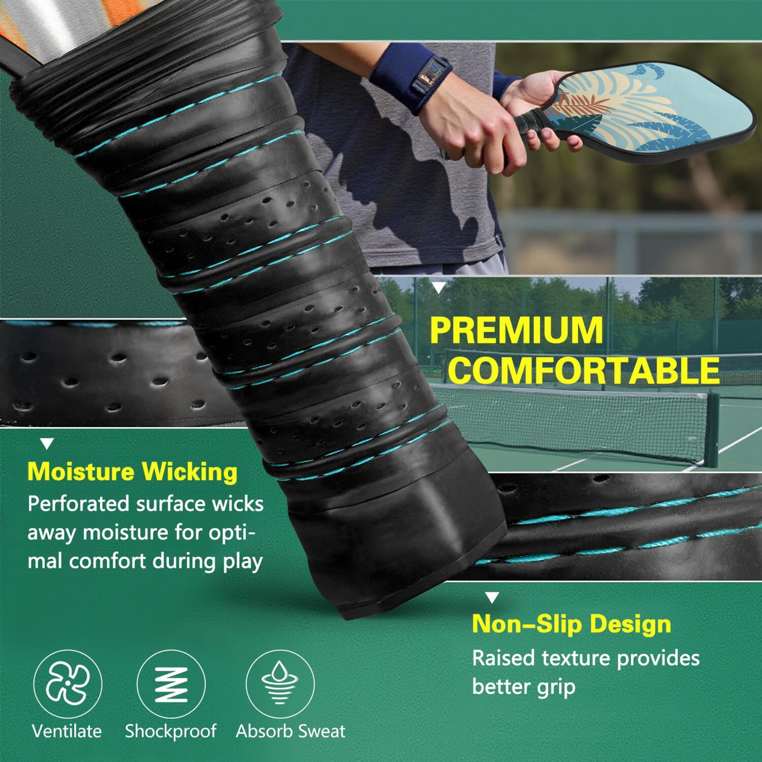 Pickleball Paddles Set Of 2, Fiberglass Surface, Tropical Jungle Print, 4 Balls & Bag